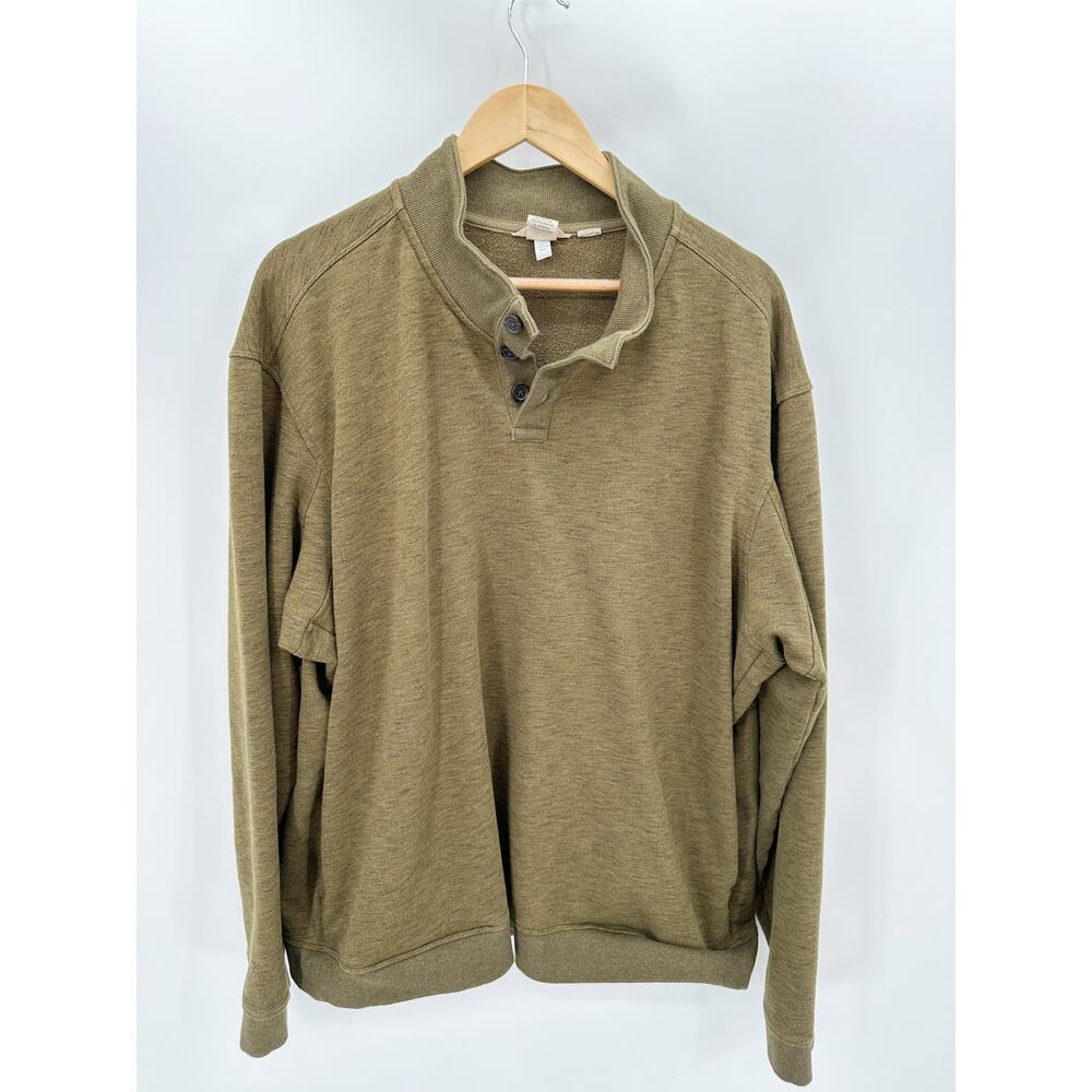 Duluth Trading Co Sweater Men 2XL Green Relaxed Fit Quarter Button Pullover